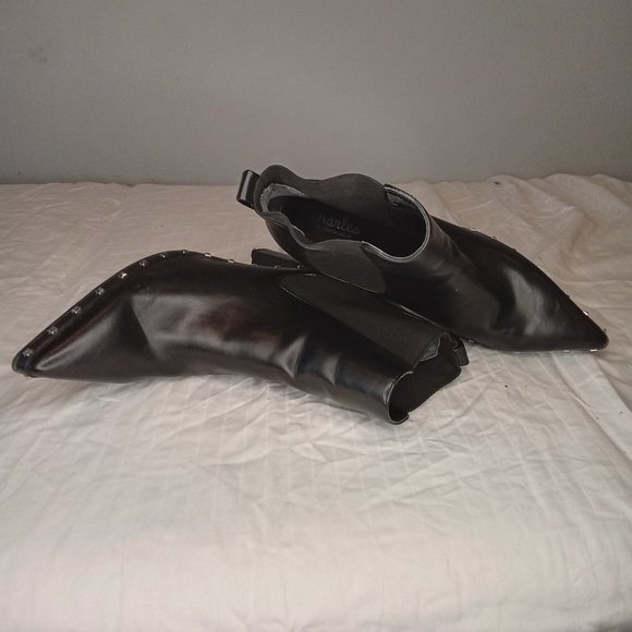 Black Leather Studded Ankle Boots - Picture 4 of 4